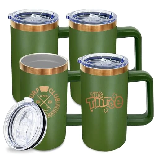 Stylish 22oz Insulated Coffee Mug Bulk with Handle and Lid Army Green 4 Count Practical