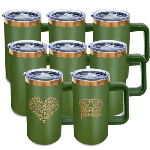 Efficient 22oz Insulated Coffee Mug Bulk with Handle and Lid Army Green 8 Count Official