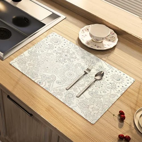 Effective Dish Drying Mat Paisley Absorbent Diatomite Coffee Mat Reusable