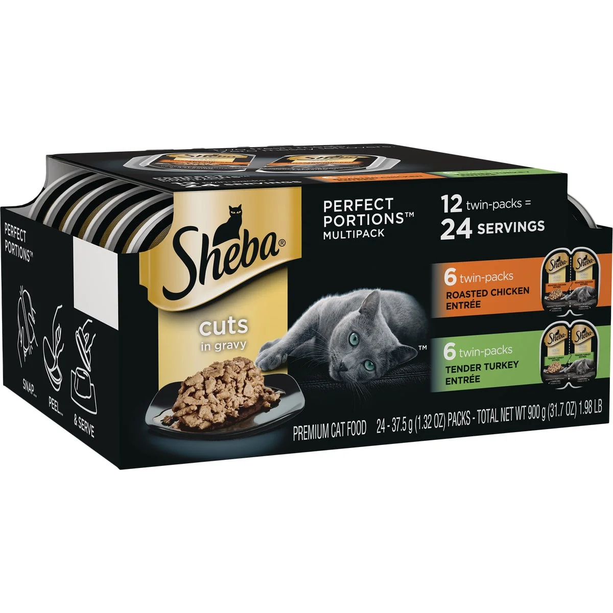 Environmentally Friendly Sheba Portions Cuts in Gravy Roasted Chicken Tender Turkey Adult Wet Cat Food 12-Pack Casual