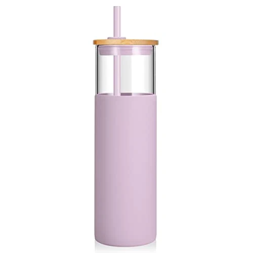 Unique 32 oz Glass Tumbler with Lids and Straws Comfortable