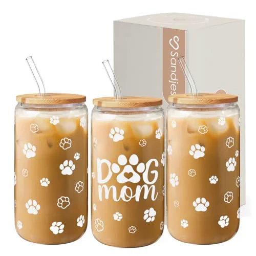 Minimalist Dog Mom Cup 16 Oz Can Glass Coffee Mug with Bamboo Lid Straw Reliable