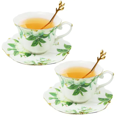 Elegant Country Roses Porcelain Tea Cup and Saucer Set with Gold Trim Unique