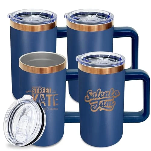 Next-Generation 22oz Insulated Coffee Mug Bulk with Handle and Lid Navy 4 Count Eco-Friendly