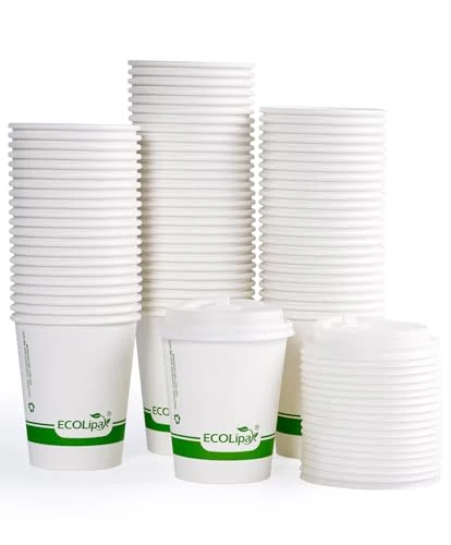 Healthy 200 Count 8 oz Compostable Paper Coffee Cups with CPLA Lid Prestigious