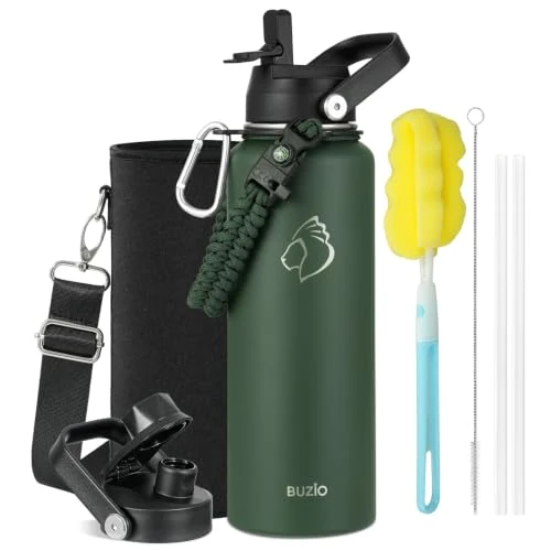 Sophisticated 40 oz Insulated Water Bottle with Paracord Handle Straw Spout Lids Fine Crafted