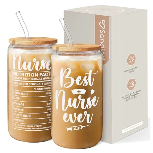 Modern Nurse Cup 16 Oz Glass Can with Bamboo Lid and Straw Authentic