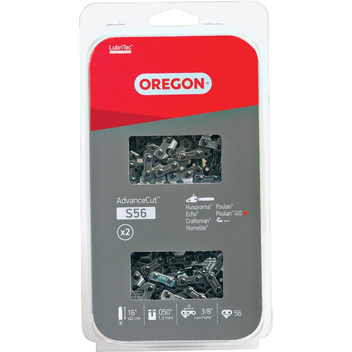 Trendy Oregon AdvanceCut LubriTec S56T 16 In. 3 8 In. Low Profile 56 Link Chainsaw Chain 2-Pack Flexible