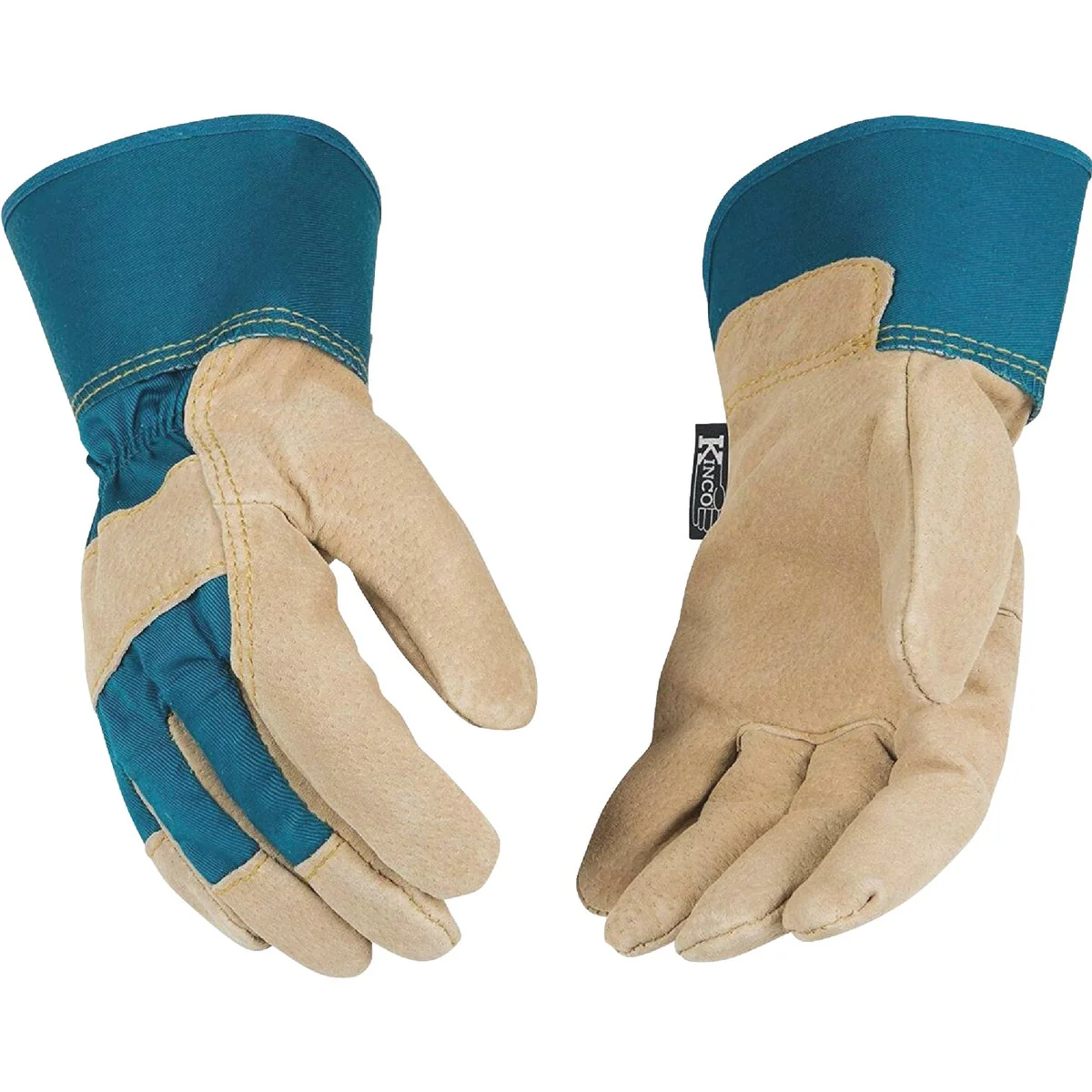 Outstanding Kinco Women’s Small Aqua Cotton-Blend Canvas Fabric Back Golden Suede Glove Soft