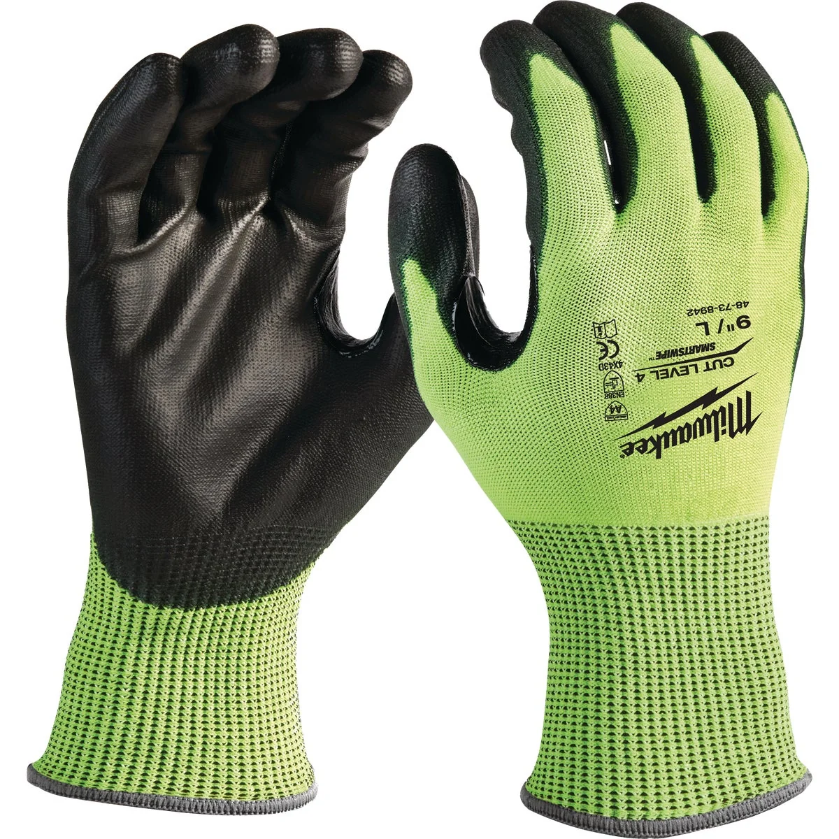 Breathable Milwaukee Unisex Large Cut Level 4 High Vis Polyurethane Dipped Glove Sophisticated