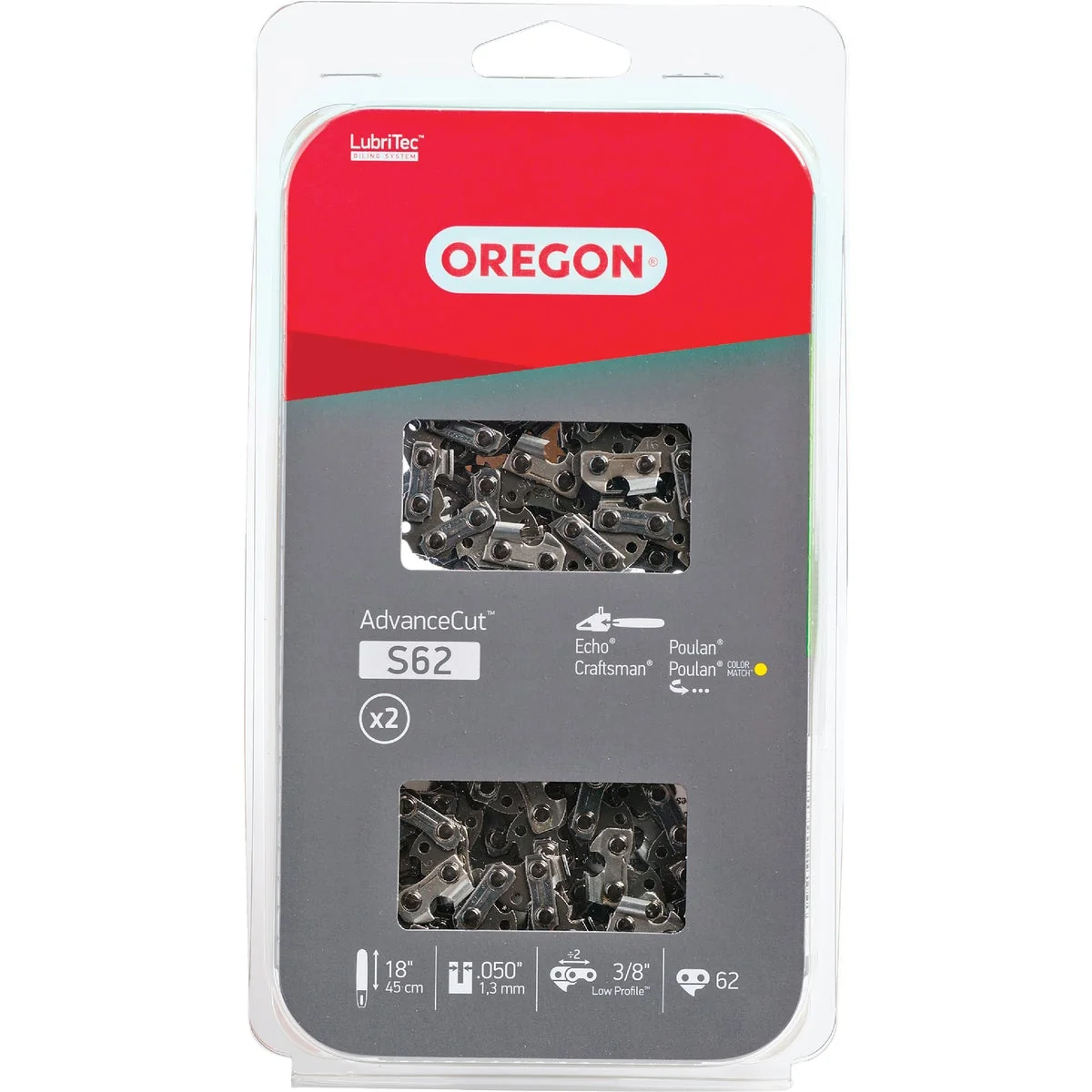 Elite Oregon AdvanceCut LubriTec S62T 18 In. 3 8 In. Low Profile 62 Link Chainsaw Chain 2-Pack Practical