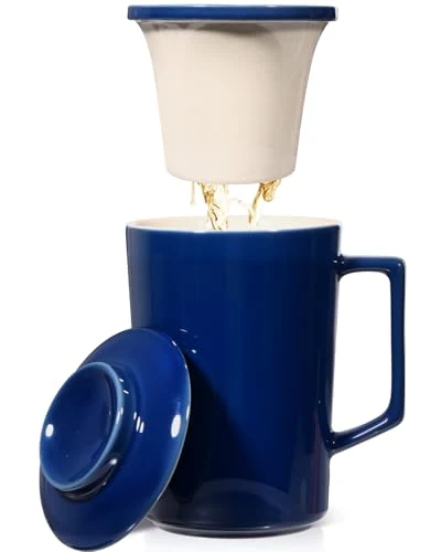 Sustainable 15 OZ Porcelain Tea Infuser Cup with Lid Minimalist