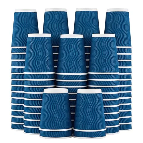 Solid 10 oz Coffee Cups 120 Pack Disposable Insulated Corrugated Paper Cup 120 Count Optimized
