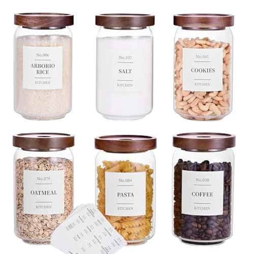 Reusable Glass Pantry Storage Jars with Acacia Airtight Lid 6 Count Breathable