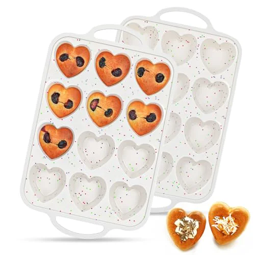 Optimized Heart Shaped Muffin Pan 2 Count Flexible