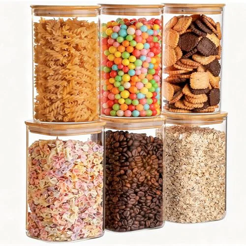 World-Class 6 Pack Glass Food Storage Jars Set 6 Count Sustainable