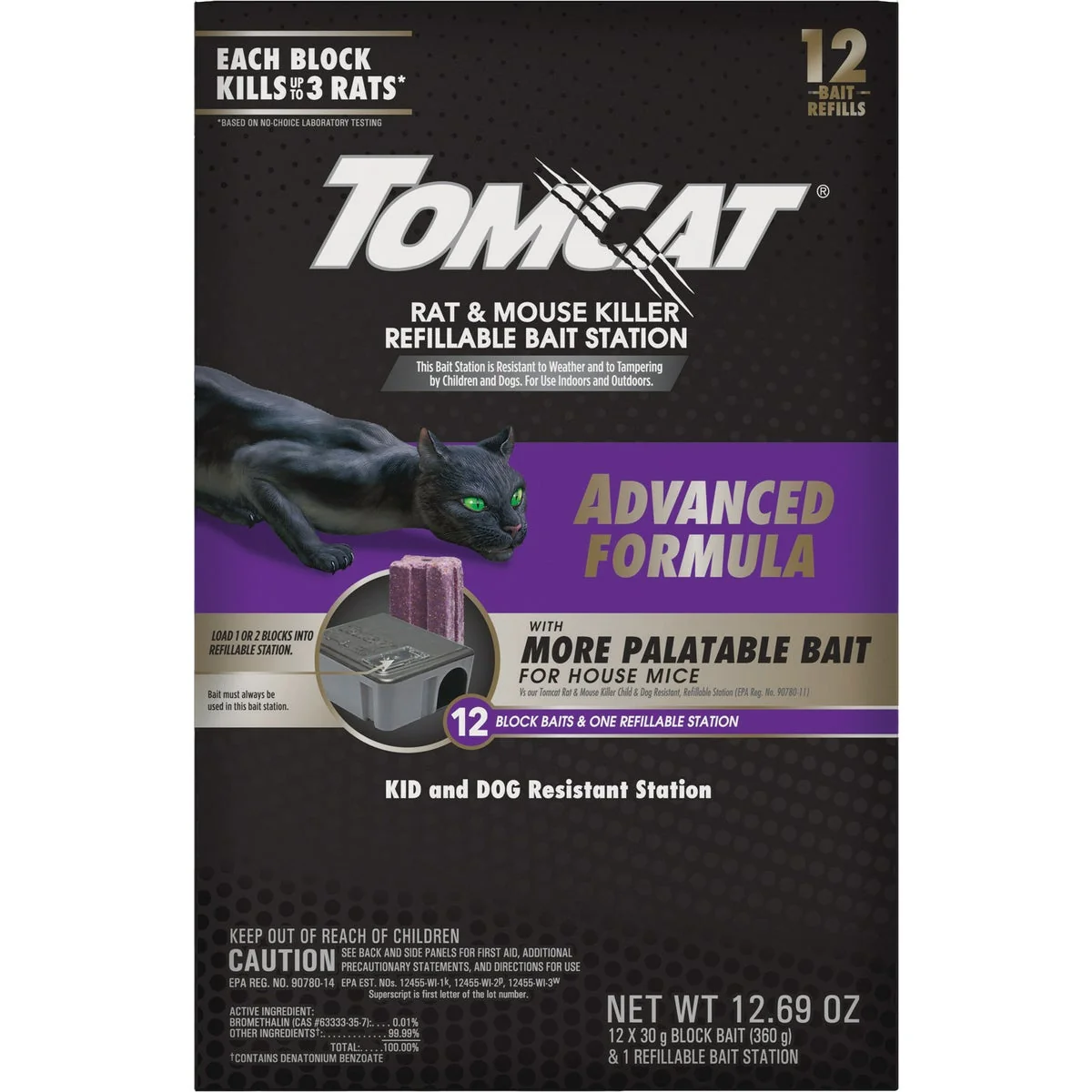 Official Tomcat Advanced Formula Refillable Rat Mouse Bait Station – 12 Blocks Baits 1 Refillable Station High-Grade