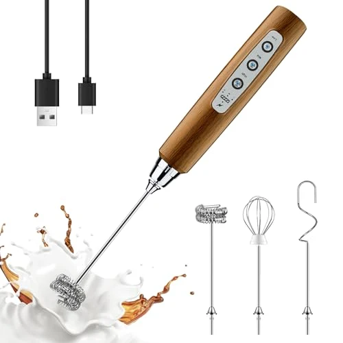 Innovative Wood Grain Handheld Milk Frother Wand for Coffee Original Design