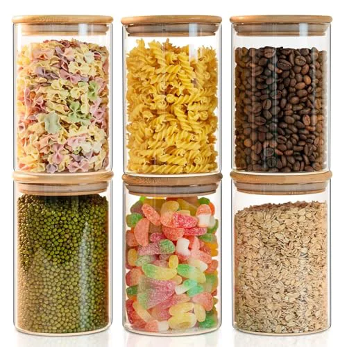 Premium Material Glass Food Storage Jars 50oz Set of 6 6 Count Refined