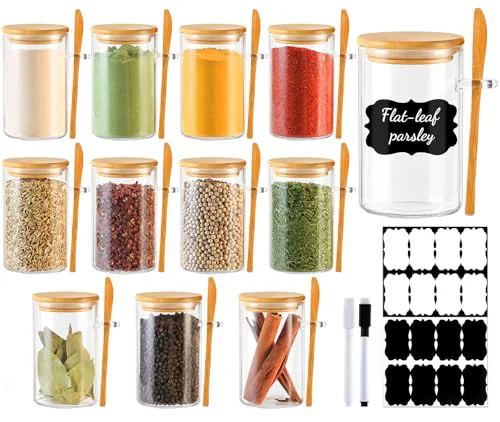 Long-Lasting 12 Pack 8 oz Round Glass Spice Jars with Lids and Spoons 12 Count High-Quality