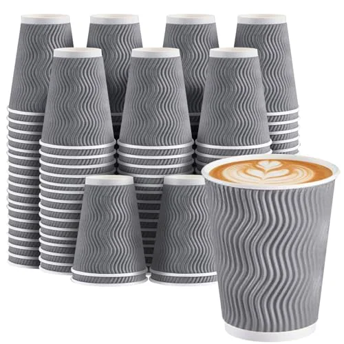 Lightweight 50 Pack 12 oz Coffee Cups Disposable Insulated Paper Cup Gray 50 Count Trendy