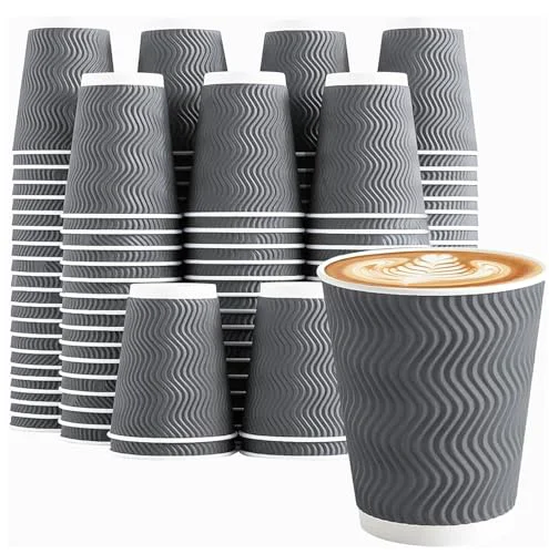 Carefully Designed 120 Pack 10 oz Coffee Cups Disposable Insulated Paper Cup Gray 120 Count Premium Material