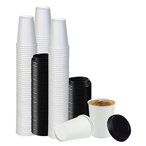 Genuine White Disposable Paper Coffee Cups with Lids 50 Count Practical