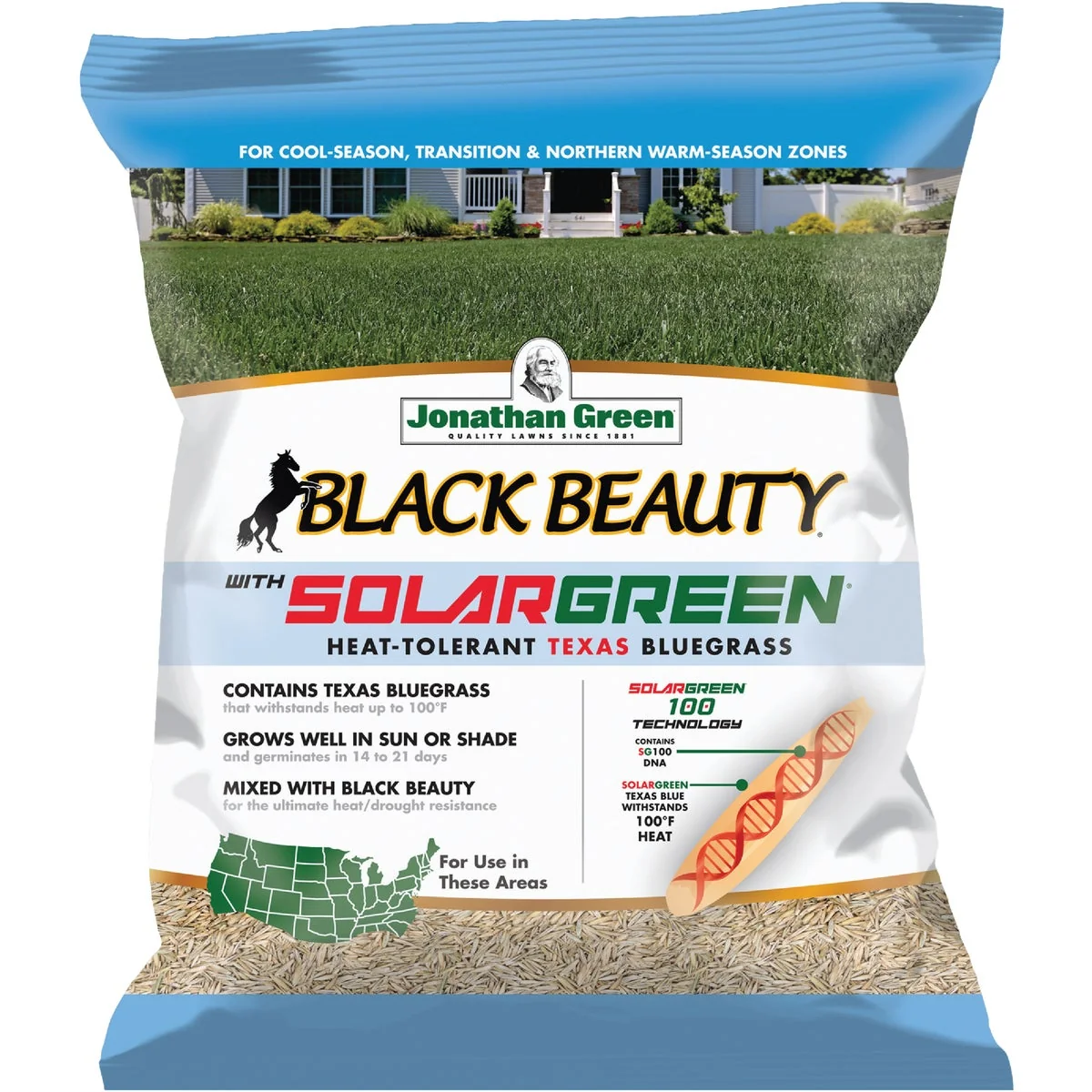 Reliable Jonathan Green Black Beauty 7 Lb. Texas Bluegrass Seed with Solargreen Elegant