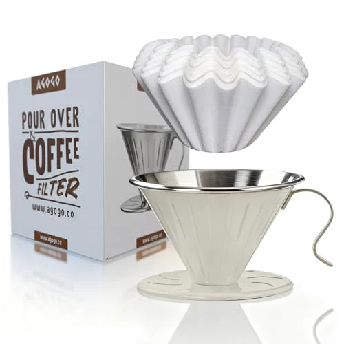 Premium Material Stainless Steel V60 Coffee Dripper 50 Paper Filters Smooth