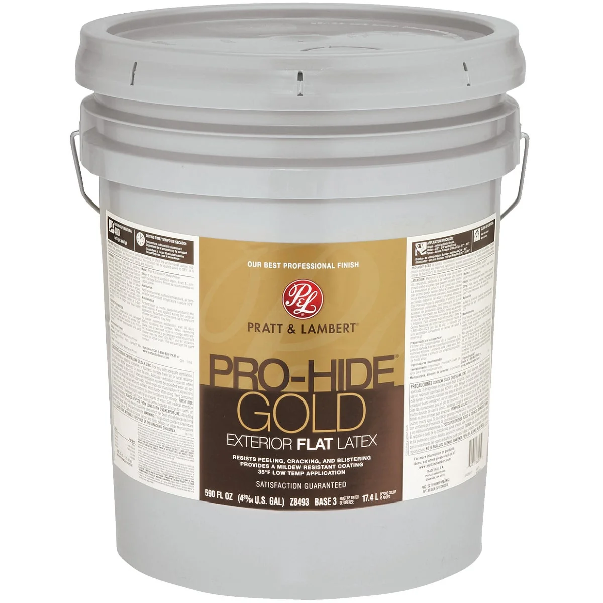 Expertly Made Pratt Lambert Pro-Hide Gold Latex Flat Exterior House Paint Base 3 5 Gal. Premium Material