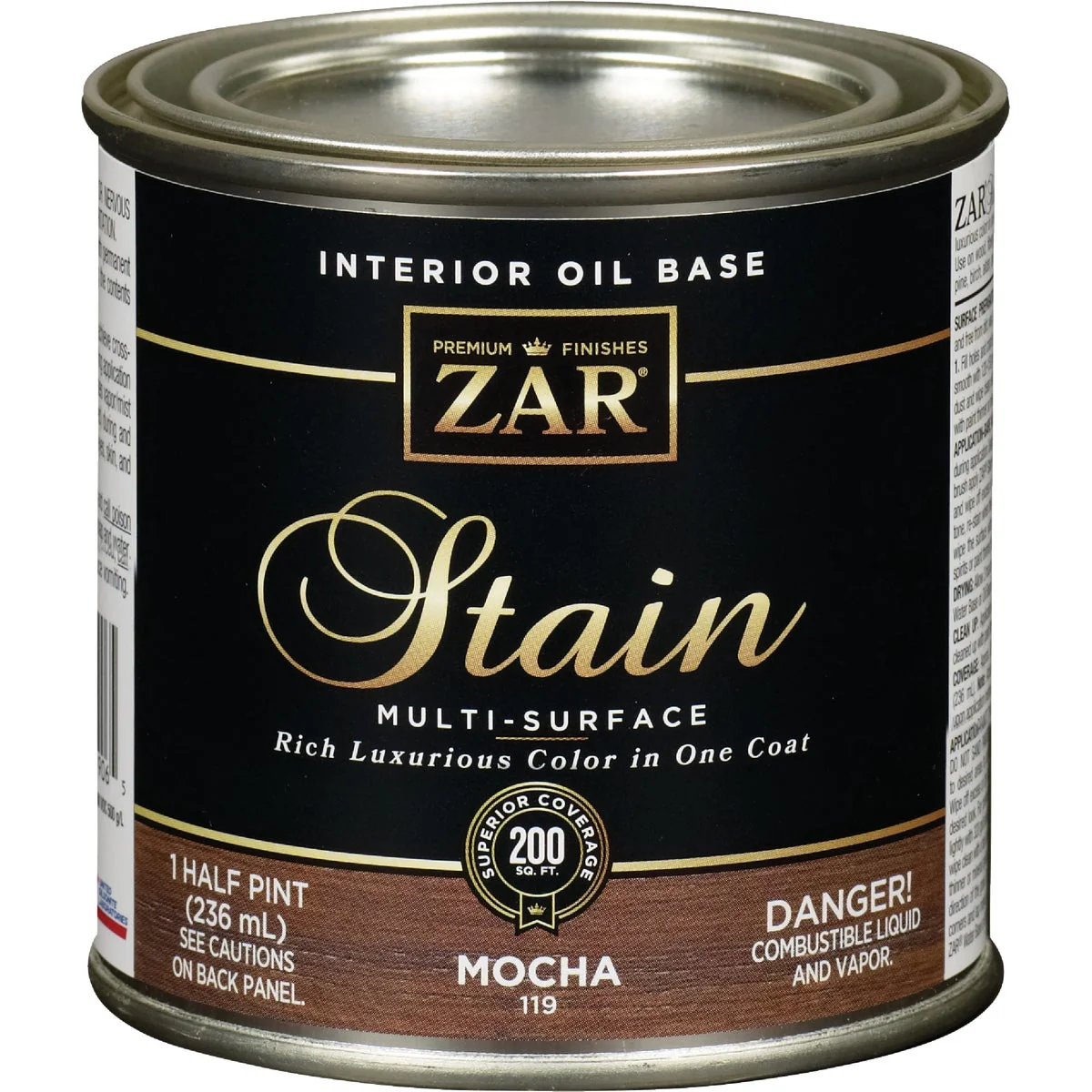 Efficient ZAR Oil-Based Wood Stain Mocha 1 2 Pt. Premium