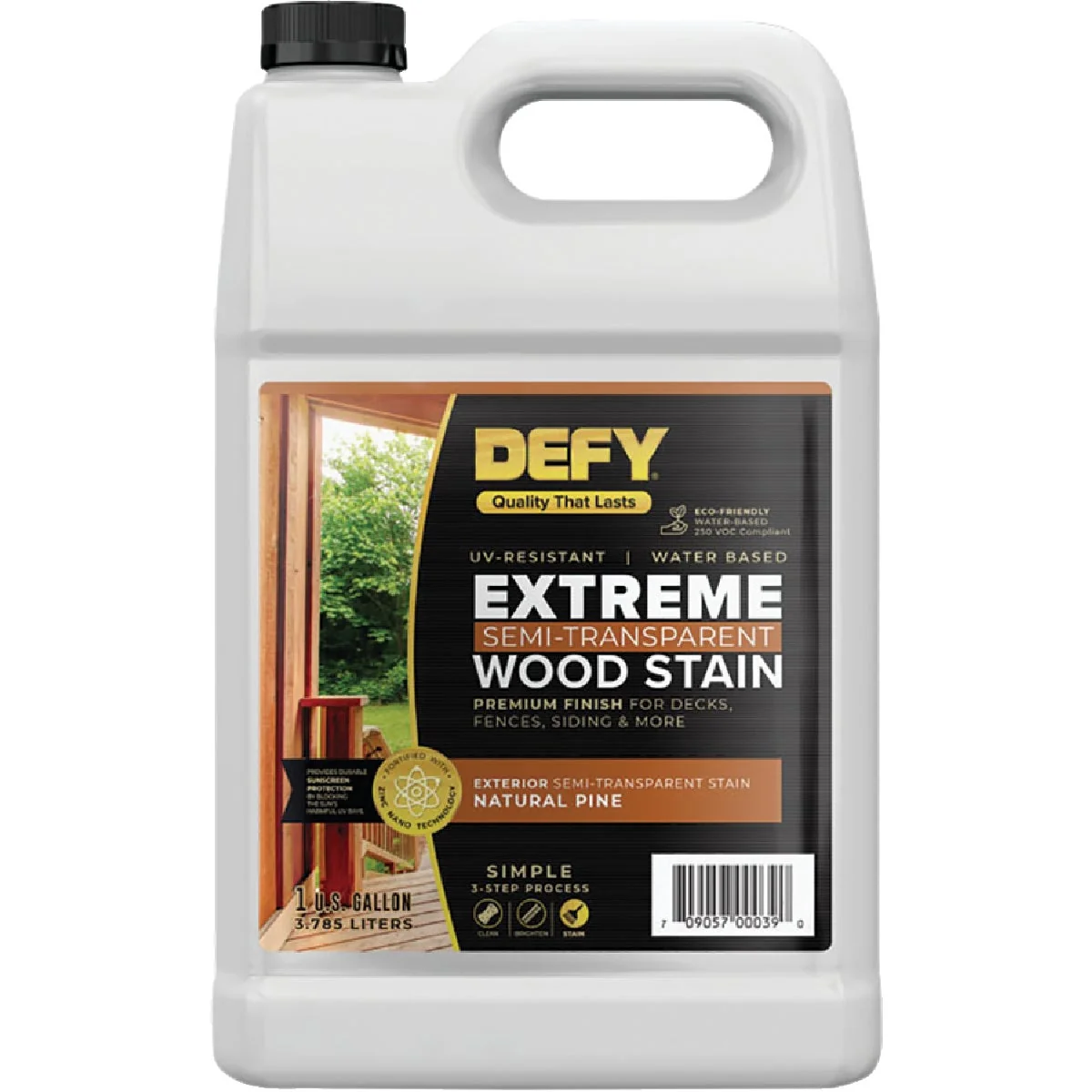 Recyclable DEFY Extreme Semi-Transparent Exterior Wood Stain Natural Pine 1 Gal. Bottle Professional