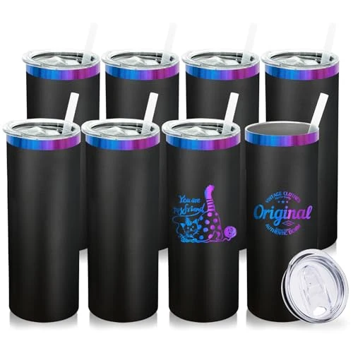 Top-Quality 20 oz Skinny Tumblers Bulk with Lids and Straws Black 8 Count Next-Generation