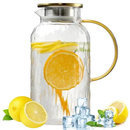 Trendy 68 oz 2L Large Glass Pitchers with Lid Clean