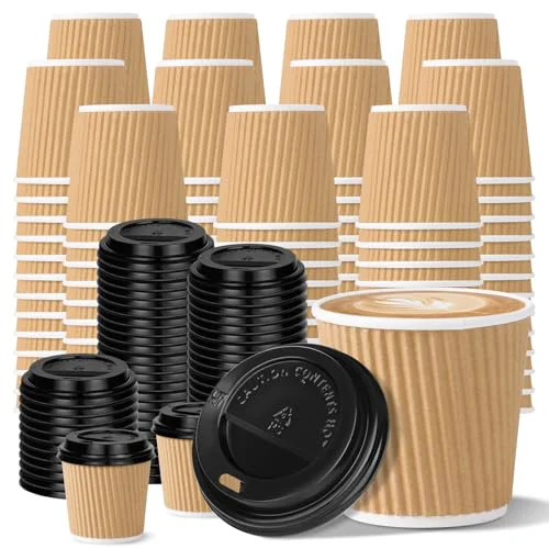 Enhanced 100 Count 4oz Disposable Espresso Cups with Lids Long-Lasting