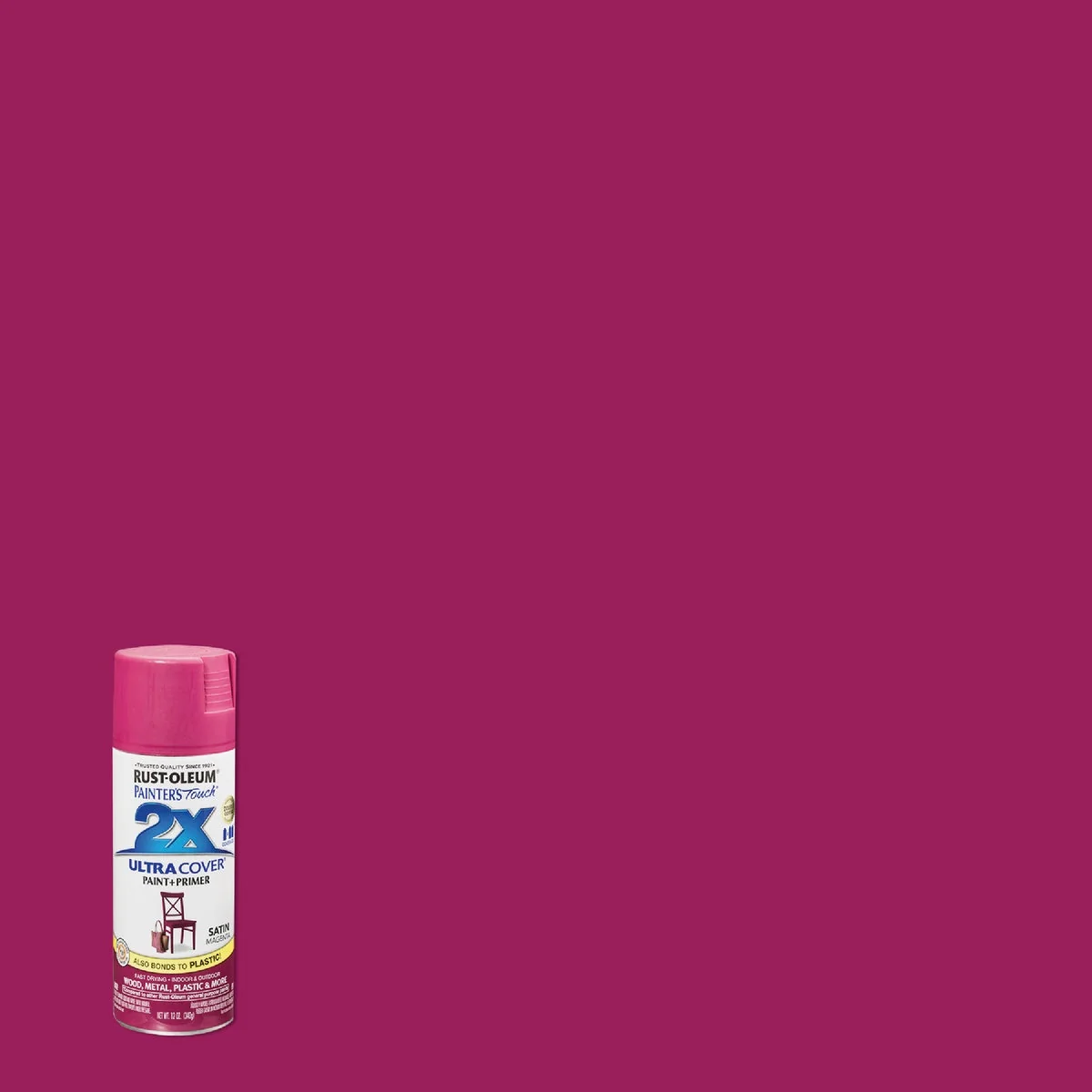 Classic Rust-Oleum Painter’s Touch 2X Ultra Cover 12 Oz. Satin Paint Primer Spray Paint Magenta Selected