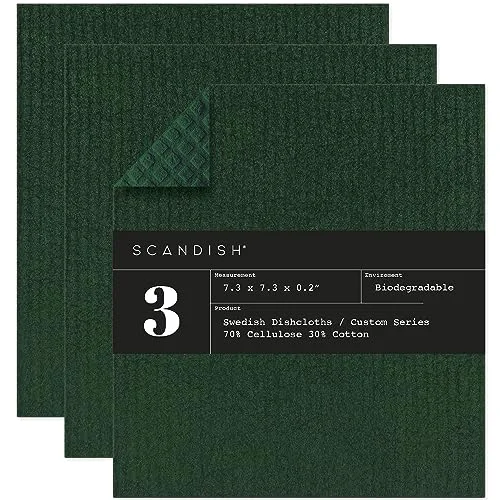 Forest Green Swedish Dishcloths for Kitchen 3 Count Optimized