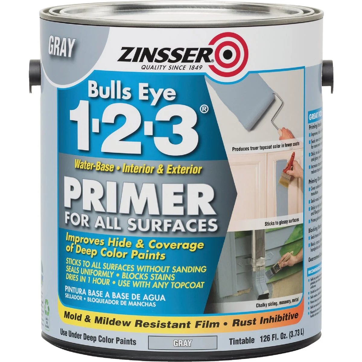 Excellent Zinsser Bulls Eye 1-2-3 Water-Base Interior Exterior Stain Blocking Primer Gray 1 Gal. Crafted