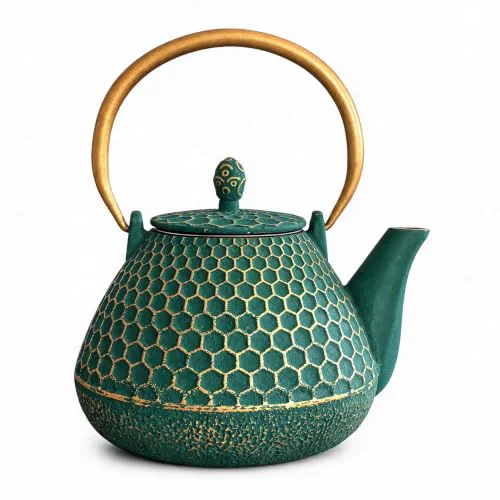 Premium 54oz Cast Iron Tea Kettle for Stovetop Natural
