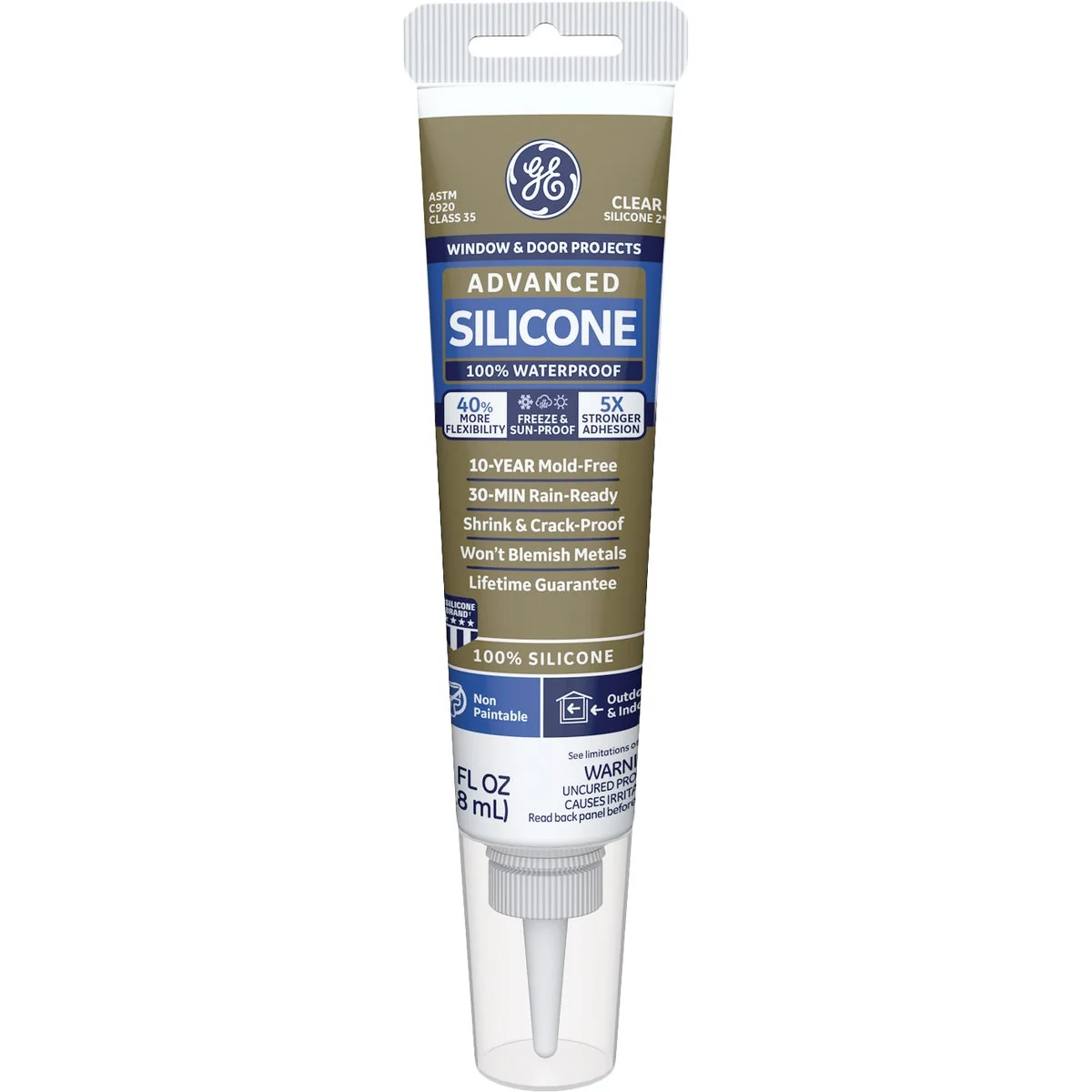 Specialty GE Advanced Silicone 2 Window Door Sealant- Squeeze Clear 2.8oz Modern