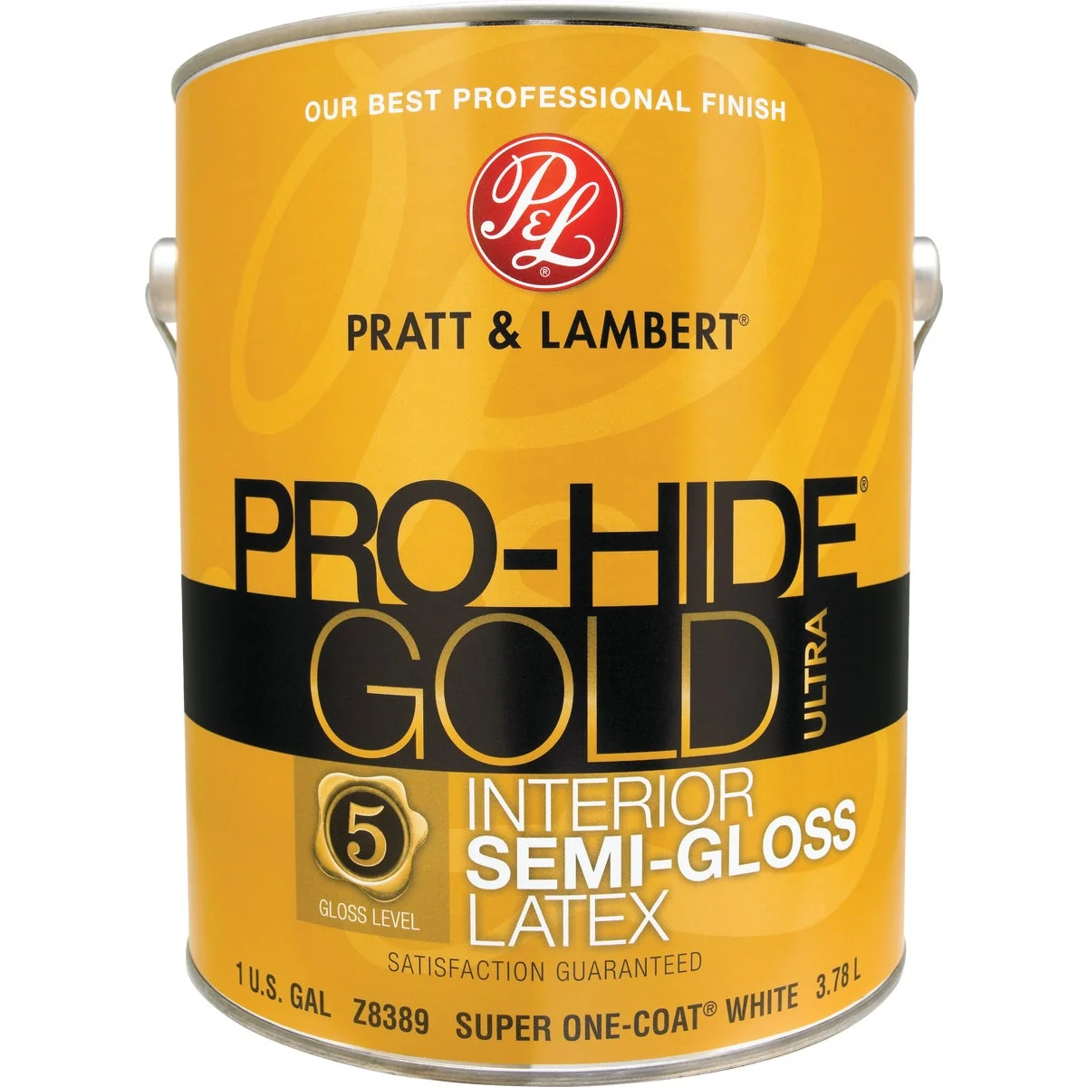 High-Performance Pratt Lambert Pro-Hide Gold Ultra Latex Semi-Gloss Interior Wall Paint Super One-Coat White 1 Gal. Lightweight