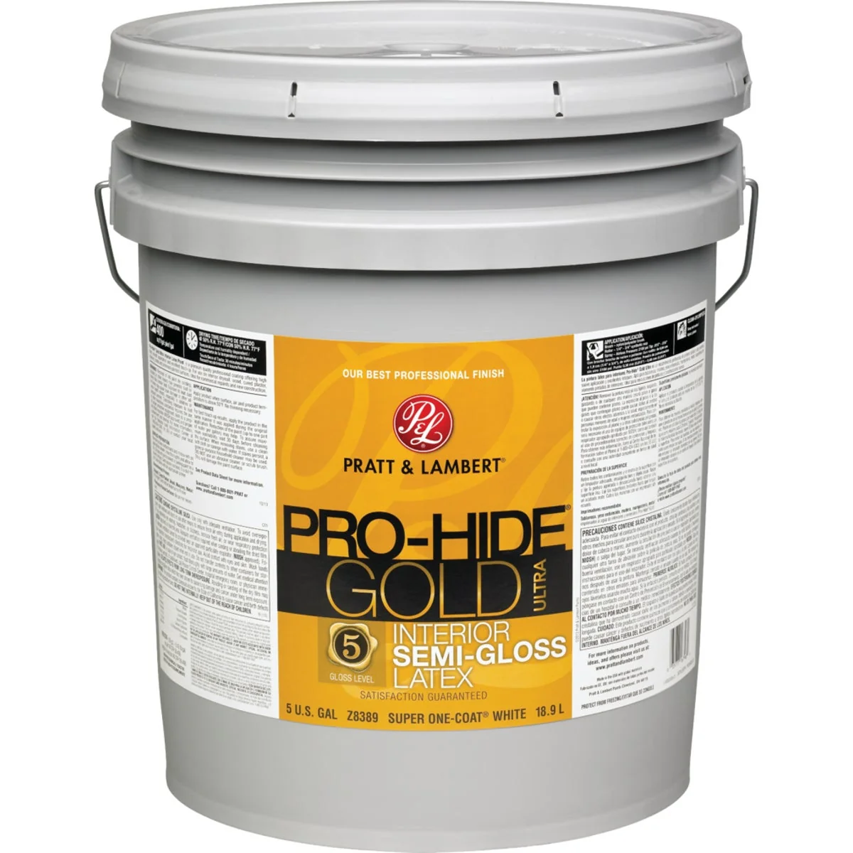 Next-Generation Pratt Lambert Pro-Hide Gold Ultra Latex Semi-Gloss Interior Wall Paint Super One-Coat White 5 Gal. Casual