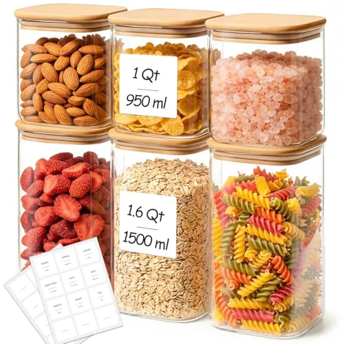 Relaxed Glass Pantry Storage Containers with Lids 1 6 Count Unique