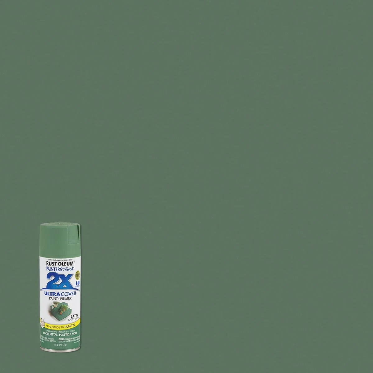 Dependable Rust-Oleum Painter’s Touch 2X Ultra Cover 12 Oz. Satin Paint Primer Spray Paint Moss Green High-Quality