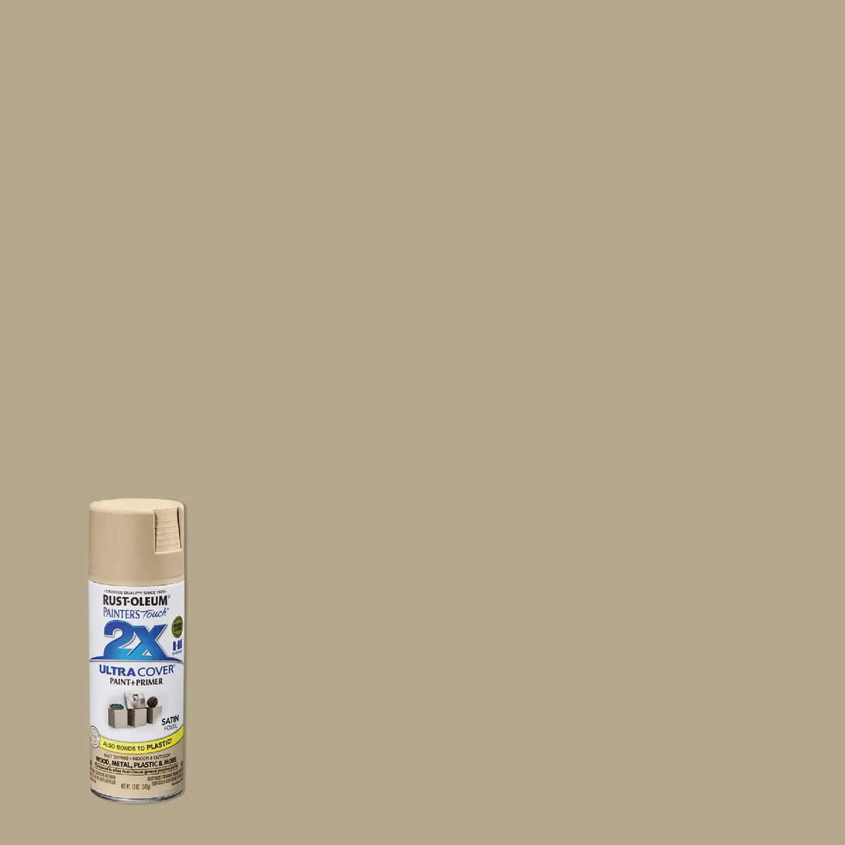Traditional Rust-Oleum Painter’s Touch 2X Ultra Cover 12 Oz. Satin Paint Primer Spray Paint Fossil Enhanced