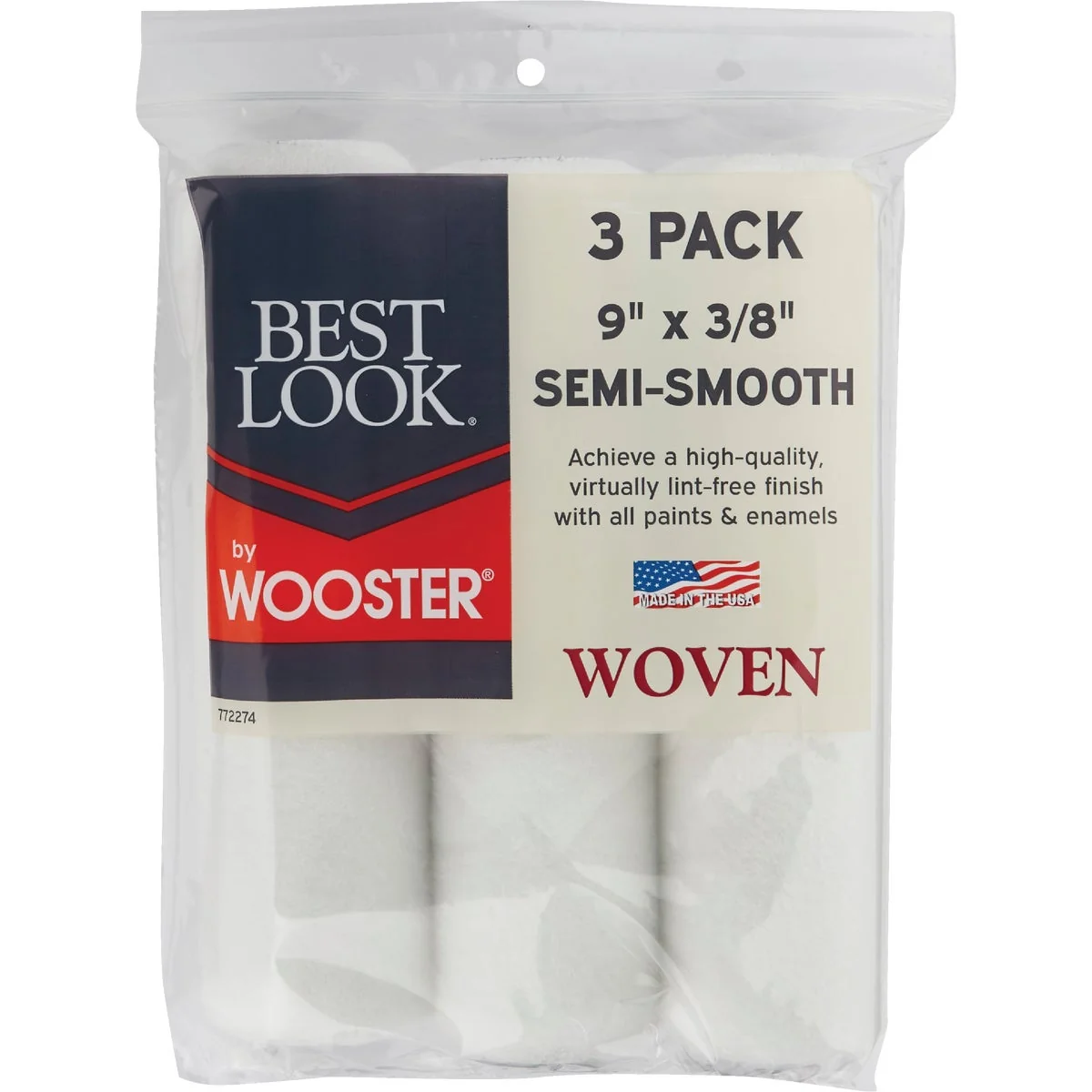 Lightweight Look By Wooster 9 In. x 3 8 In. Woven Fabric Roller Cover 3-Pack Flexible
