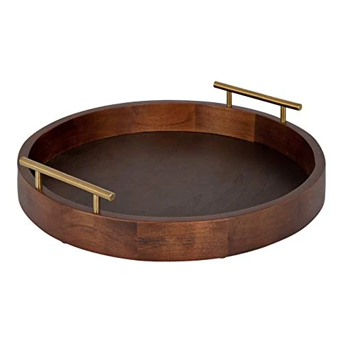 Advanced Lipton Mid Century Modern Round Wooden Tray Top-Quality