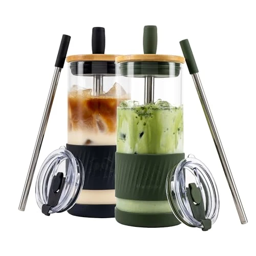 Trusted Glass Cups With Lids and Straws 2 Count Quality