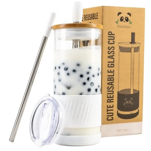 Genuine Glass Cups With Lids and Straws Expertly Made