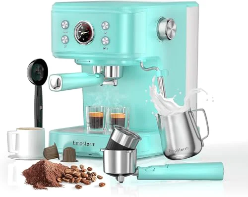 Healthy EM 04E 20Bar Espresso Machine with Milk Frother Steam 1100W TBlue Eco-Friendly